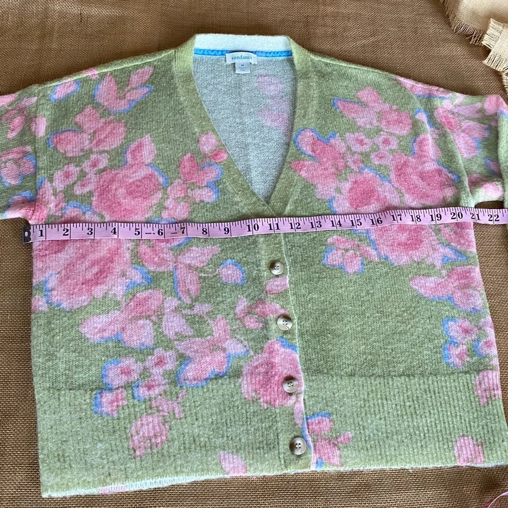 Sundance Pastel Green and Pink Floral Cardigan, Light Layer or Dress Topper - Picture 6 of 12